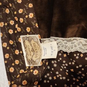 Vintage 70's Jessica's Gunnies Gunne Sax Brown Velveteen/Calico Prairie Skirt